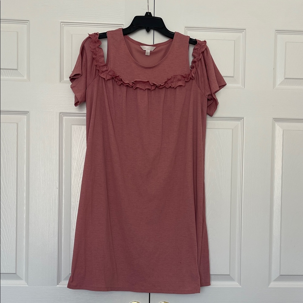 LC Lauren Conrad Dusty Rose Cold-Shoulder Ruffle Mini Dress